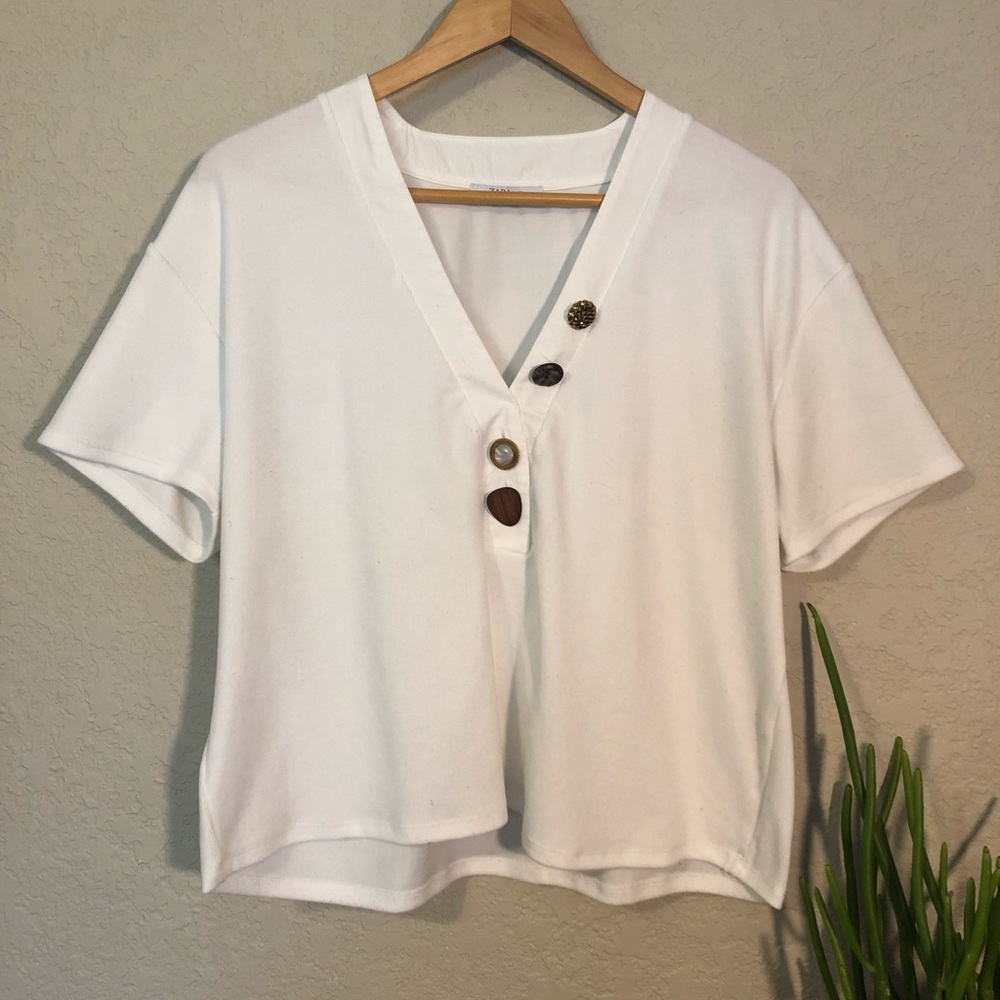 Zara Boxy white blouse with button detail